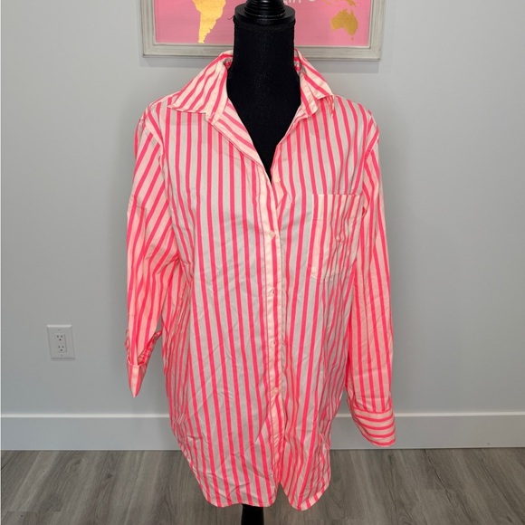 A new day Neon Pink And White Long Sleeve Button Up (M) - Picture 2 of 10